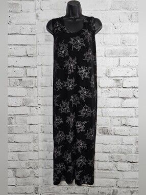 Vintage August Max Woman Floral Sleeveless Maxi Dress 2X Black